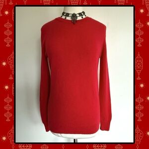 ❤️🍄Nordstrom 100% Cashmere Red Crewneck Sweater X-long Sleeves! Generous Fit S